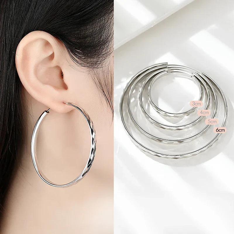 Women's Big Hoop Earrings, New Collection 100% 925 Sterling Silver Jewelry Fashion Women18K Golden серьги кольца