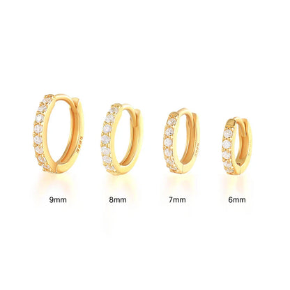 6/7/8/9 MM Cartilage Circle Earrings 925 Sterling Silver Bling CZ Huggie Hoop Earring for Women Piercing Buckle Wedding Jewelry