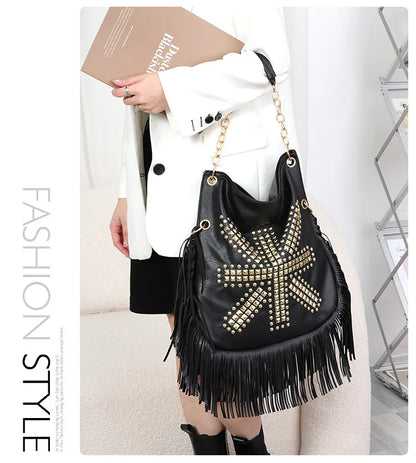Fashion Rivet Crossbody Shoulder Bags For Women Brand Designer Large Capacity Ladies Handbags Long Tassel Female Messenger Bags