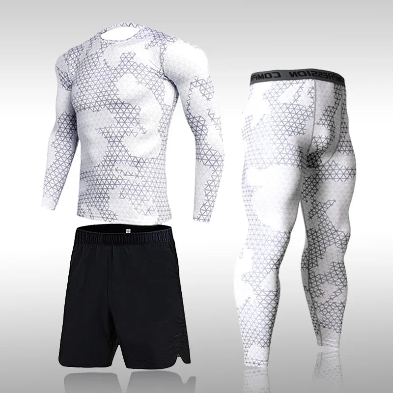 Quick Dry Camouflage Men's Running Sets Compression Sports Suits Skinny Tights Clothes Gym Rashguard Fitness Sportswear Men 2021
