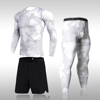 Quick Dry Camouflage Men's Running Sets Compression Sports Suits Skinny Tights Clothes Gym Rashguard Fitness Sportswear Men 2021