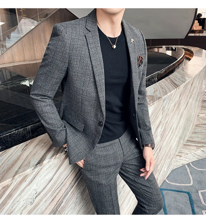 S-7XL Jacket + Pants / Luxurious High -end Brand Solid Color Men's Casual Business Slim Suit Two -piece Suit Groom Wedding Suit