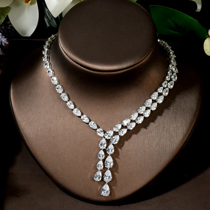 Clear Best Quality Brilliant Crystal Zircoina Earrings And Necklace Bridal Jewelry Set Wedding Dress Accessories N-1453