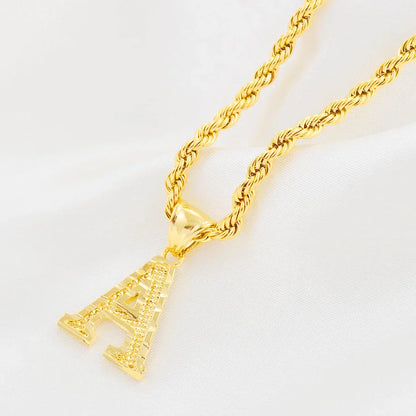 A-Z Letters Necklaces Women Men Gold Plated Initial Pendant Rope Chain English Letter Jewelry Alphabet African #058002B