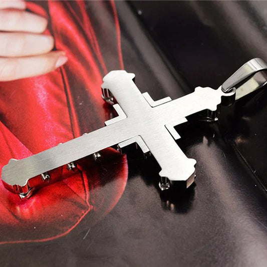 Male Crystal Cross Jesus Pendant Gold/Black/Blue Color Zirconia Necklace Stainless Steel Jewelry