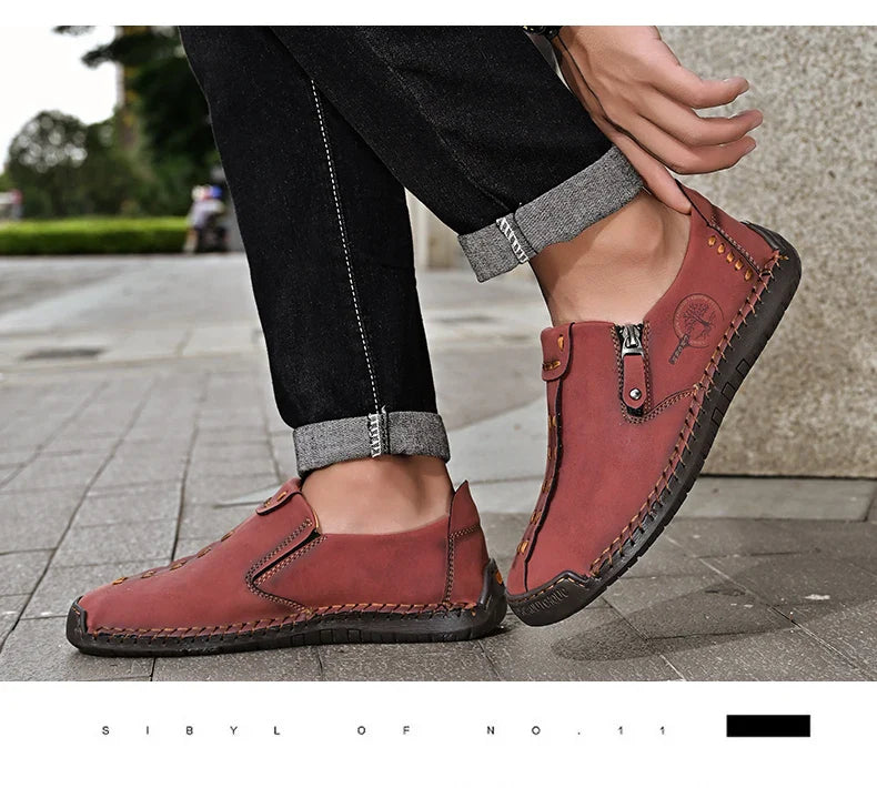 Handmade Leather Men Shoes Casual Slip On Loafers Breathable Leather Shoes Men FlatsTooling Shoes Plus Size