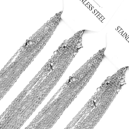 10Pcs/Lot Stainless Steel Chains 2mm/1mm O Shape Rolo Link Cuban Long Necklace For Women Pendant DIY Jewelry Wholesale