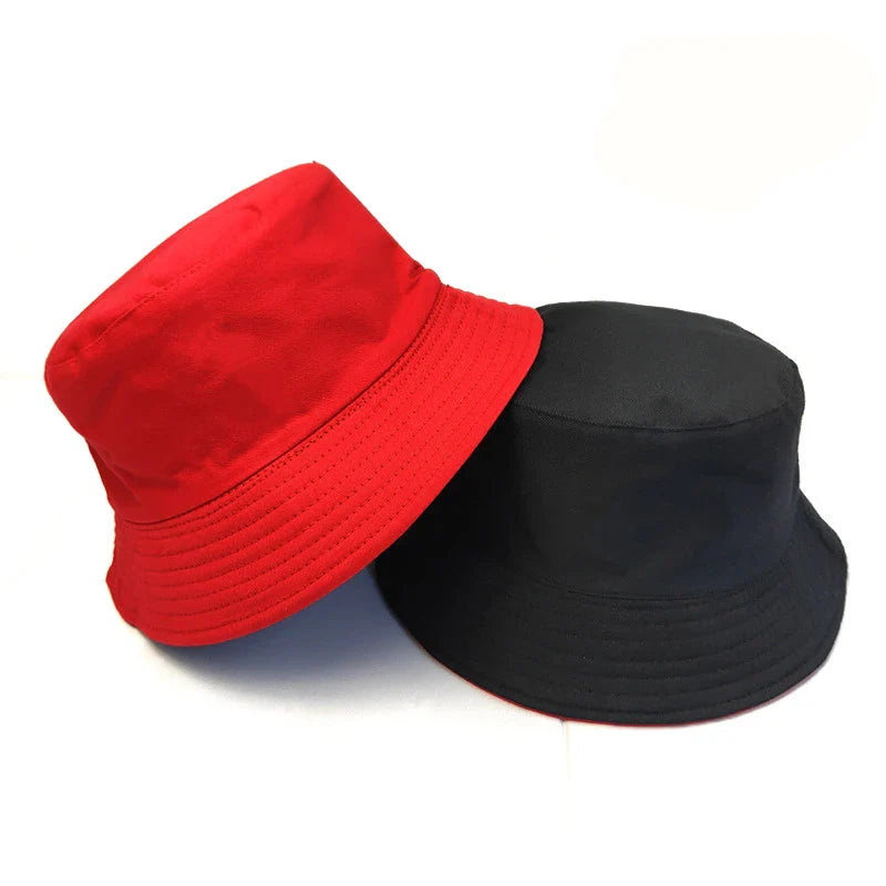 Black Solid Dots Bucket Hat Two Side Wear Unisex Simple Bob Caps Hip Hop Gorros Men