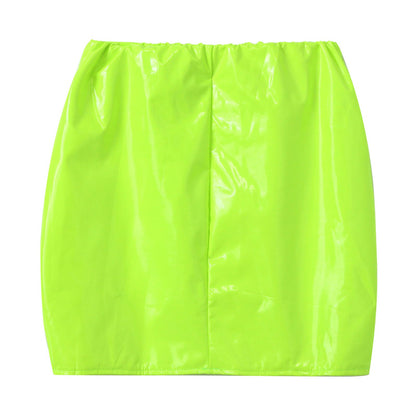 Glossy Patent Leather Miniskirt for Womens Solid Color Elastic Waistband Pencil Skirt Music Festival Costume Daily Wear Clubwear