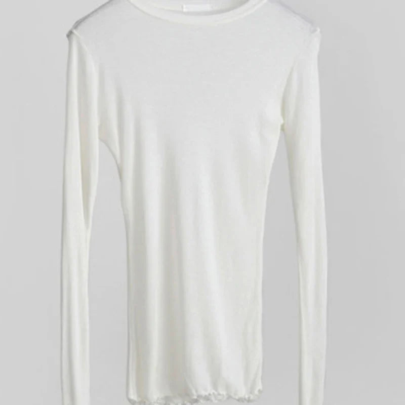 Plain T Shirt Women  Elastic Basic T-shirts Female Casual Tops Long Sleeve Sexy Thin T-shirt see through