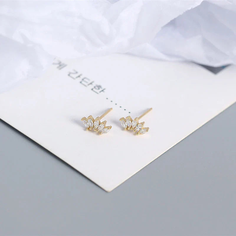 Luxury Genuine 925 Sterling Silver White Zircon Horse Eye Stud Earrings for Women Chic Office Youth Jewelry Accessories