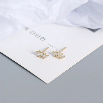 Luxury Genuine 925 Sterling Silver White Zircon Horse Eye Stud Earrings for Women Chic Office Youth Jewelry Accessories
