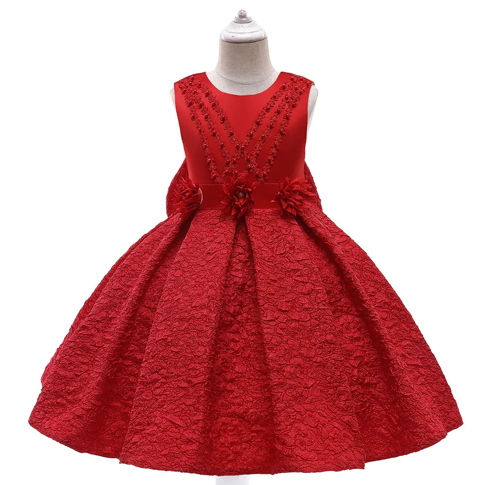Vestido de festa infantil dourado de verão com laço para meninas Fantasia infantil elegante Flor Casamento Aniversário Vestidos de princesa Roupa de noite para meninas