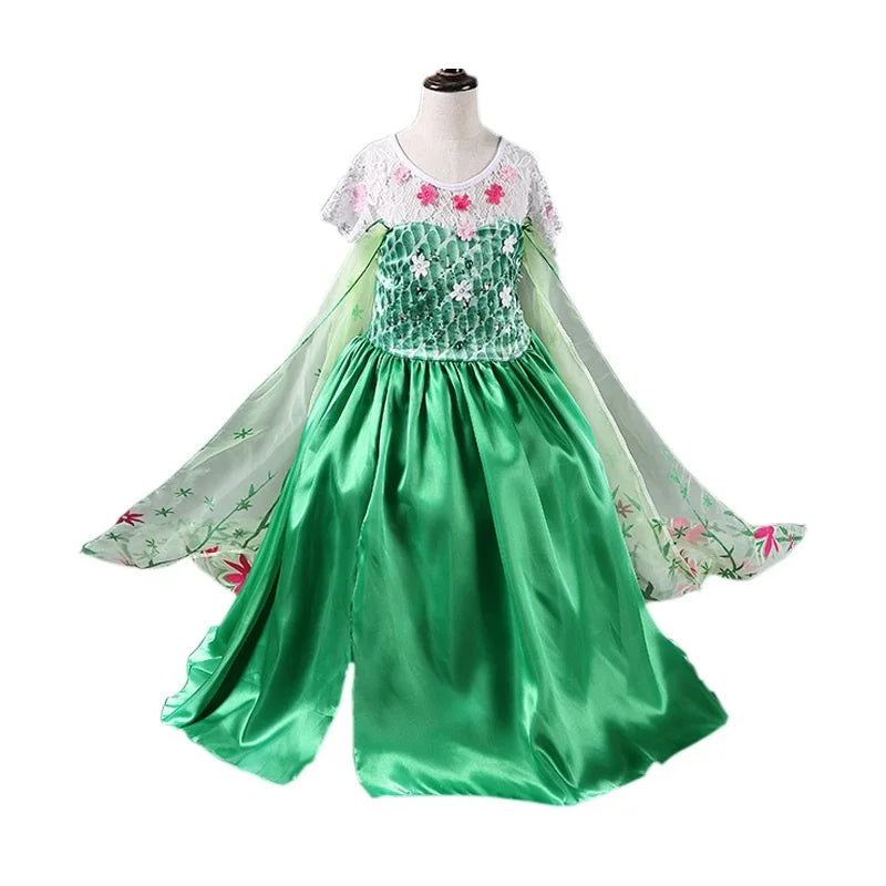 Princess Party Green Dress Girl Elsa Disfraz Costume Birthday Dress Kids 3 4 5 6 7 8 9 10 Years