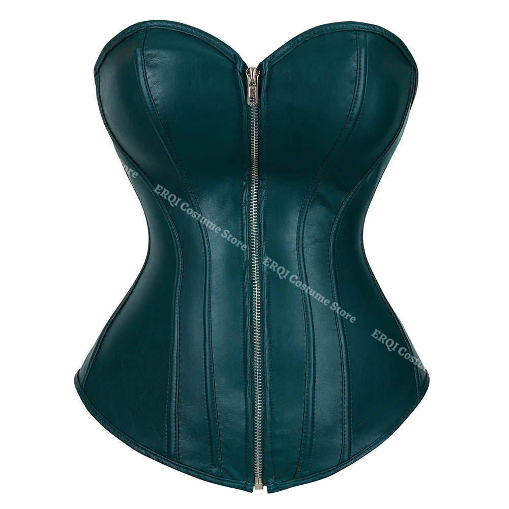 Faux Leather Corset Sexy Clubwear Bustier Hot Lingerie  Zipper Costume Lace up  Waist Cincher Top Plus Size