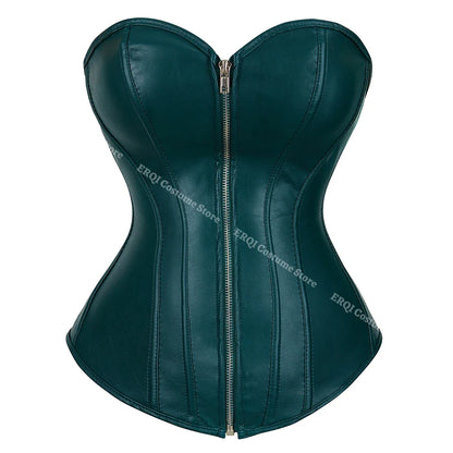 Faux Leather Corset Sexy Clubwear Bustier Hot Lingerie  Zipper Costume Lace up  Waist Cincher Top Plus Size