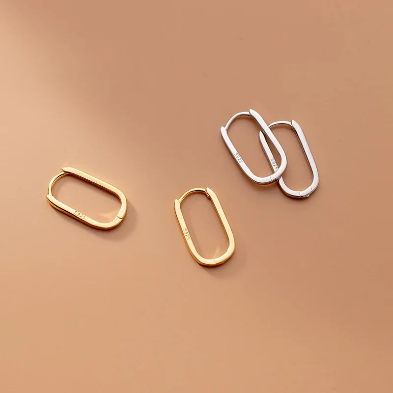 925 Sterling Silver Simple Oval Glossy Huggies Ear Buckle for Women Fashion Bohemian European piercing Earrings Jewelry