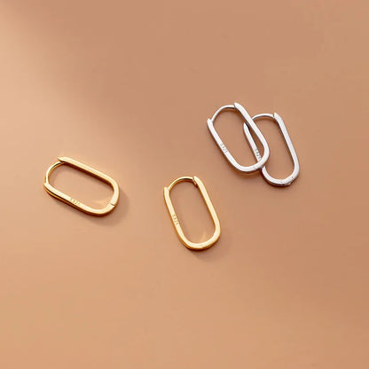 925 Sterling Silver Simple Oval Glossy Huggies Ear Buckle for Women Fashion Bohemian European piercing Earrings Jewelry