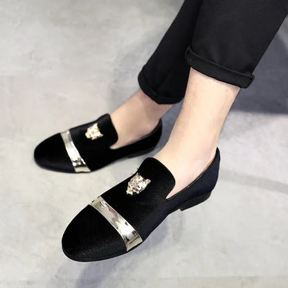 New Men Wedding Loafers Velvet Shoes Fashion Quality Tiger Gold metal Men Dress Shoes Men's Flats wholesale dropshiping ST359