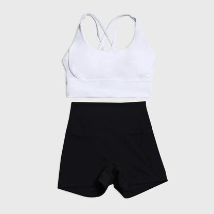 SOISOU Gym Womens Clothing Shorts Sets Yoga Women's Tracksuit Sexy Bra High Waist Short Sportwear Elastic Set Woman 2 Pieces