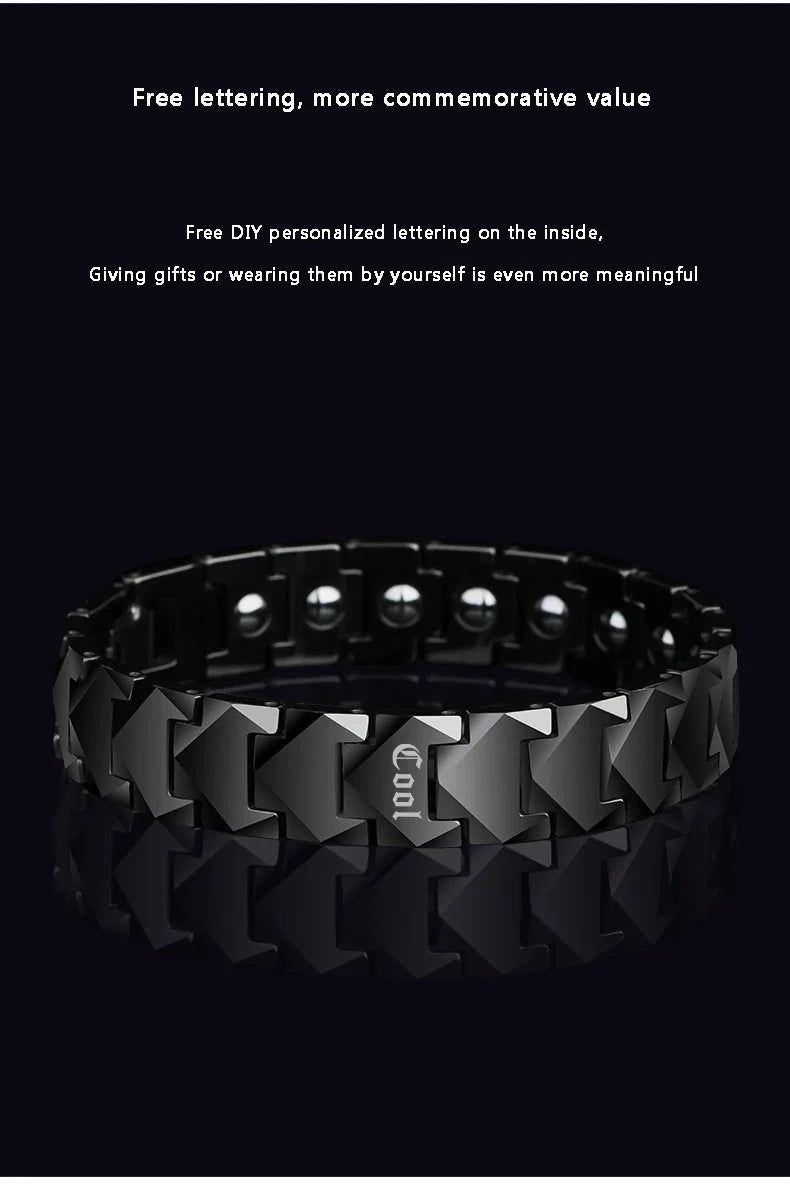 Tungsten Links Bracelets for Men Women Couples High Polished Inlay Health Magnetic Stones Three Color, Customized