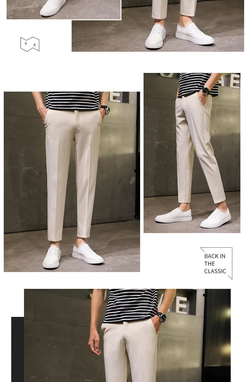 Spring Summer Men's Casual Pants Ankle Length Straight Classic Simplicity Solid Color Comfortable Male Business Pants
