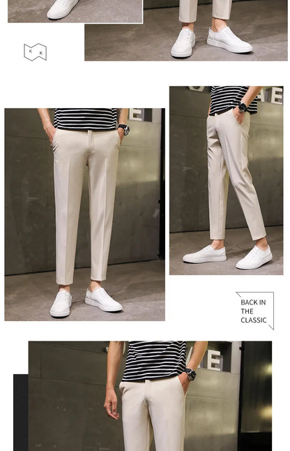 Spring Summer Men's Casual Pants Ankle Length Straight Classic Simplicity Solid Color Comfortable Male Business Pants
