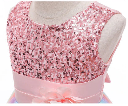 3-12T Sequins Girls  Perform Prom Dress Rainbow Little Princess Piano Banquet Formal Gala Clothes Wedding Sequins Evening Dress