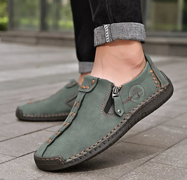 Handmade Leather Men Shoes Casual Slip On Loafers Breathable Leather Shoes Men FlatsTooling Shoes Plus Size