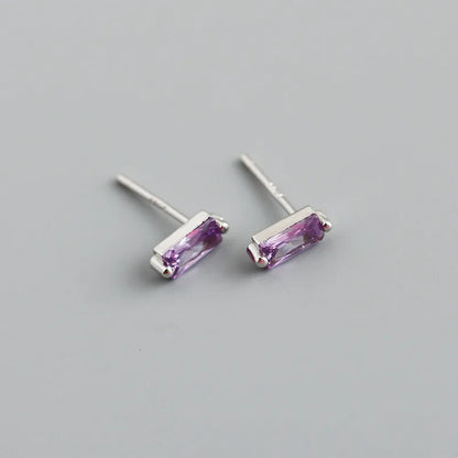 925 Sterling Silver Colorful Square Shiny Zircon Beads Piercing Stud Earrings for Women Fashion Gothic Exquisite Jewelry