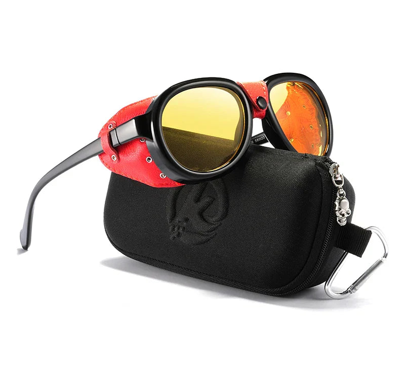Luxury Steampunk Pilot Sunglasses Men and Women Soft Leather Shield Glasses UV400 Protection KD2095