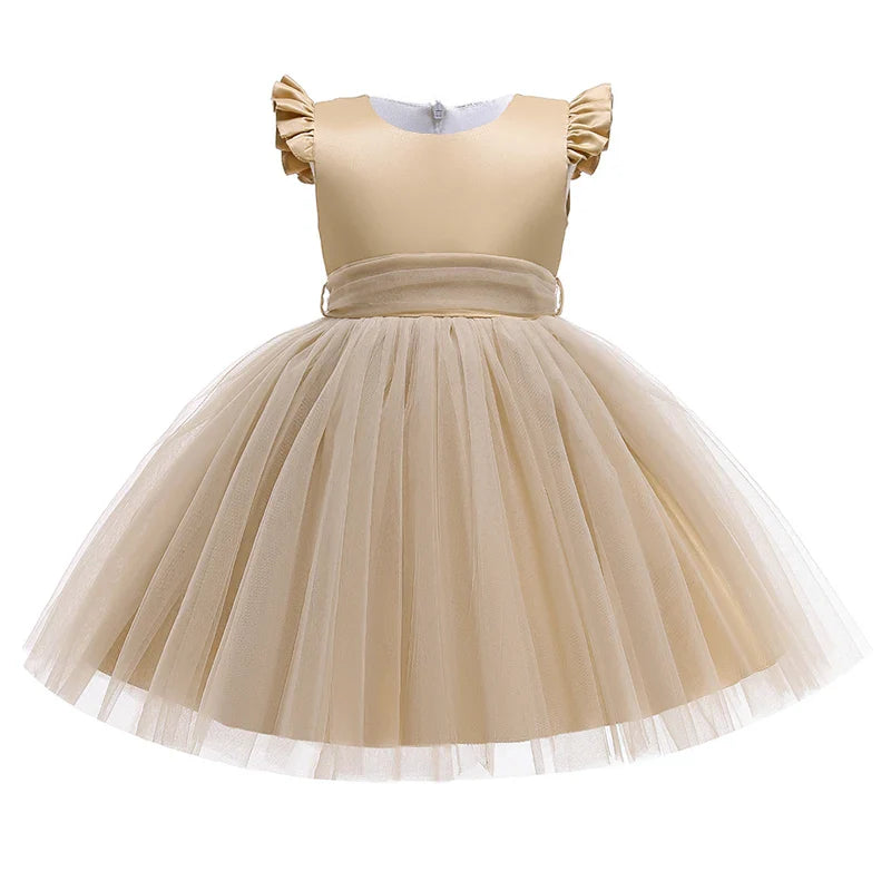 Summer Bow Wedding Party Girls Dress Elegant Tulle Bridesmaids Princess Evening Dresses for Girl Gala Birthday Host Prom Costume