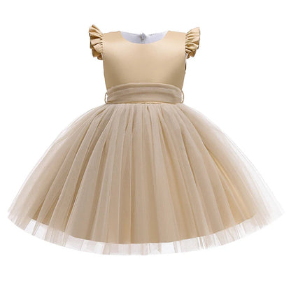 Summer Bow Wedding Party Girls Dress Elegant Tulle Bridesmaids Princess Evening Dresses for Girl Gala Birthday Host Prom Costume