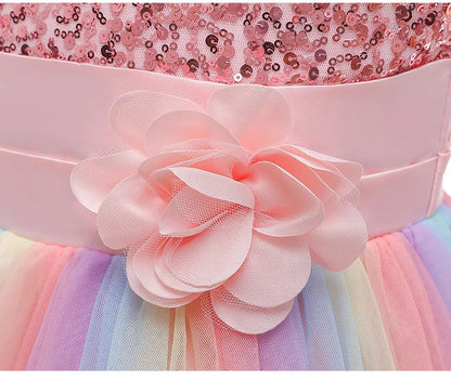 3-12T Sequins Girls  Perform Prom Dress Rainbow Little Princess Piano Banquet Formal Gala Clothes Wedding Sequins Evening Dress