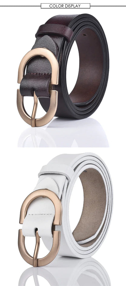 Official Authentic Woman Leather Belt Golden Alloy Buckle Natural Cowhide Ladies Jeans Belt Trousers Belt Female ZK105