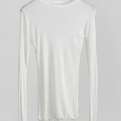 Plain T Shirt Women  Elastic Basic T-shirts Female Casual Tops Long Sleeve Sexy Thin T-shirt see through