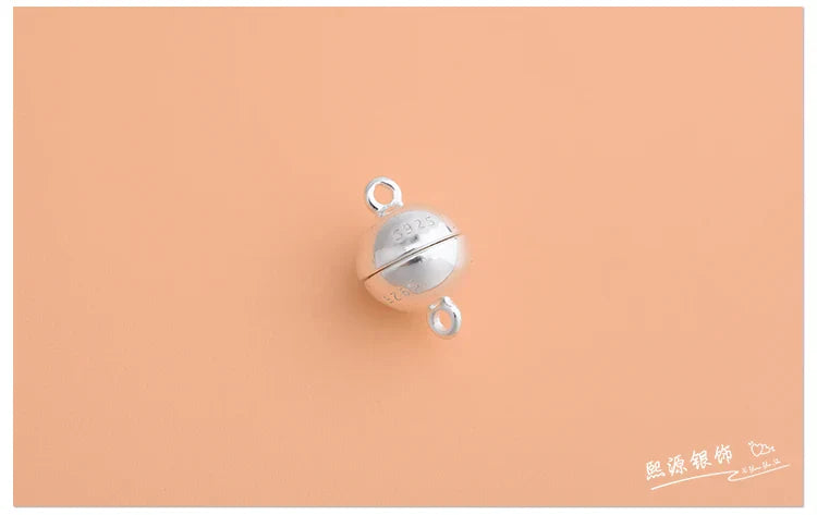 S925 sterling silver ball magnet clasp DIY bracelet double ring magnetic clasp