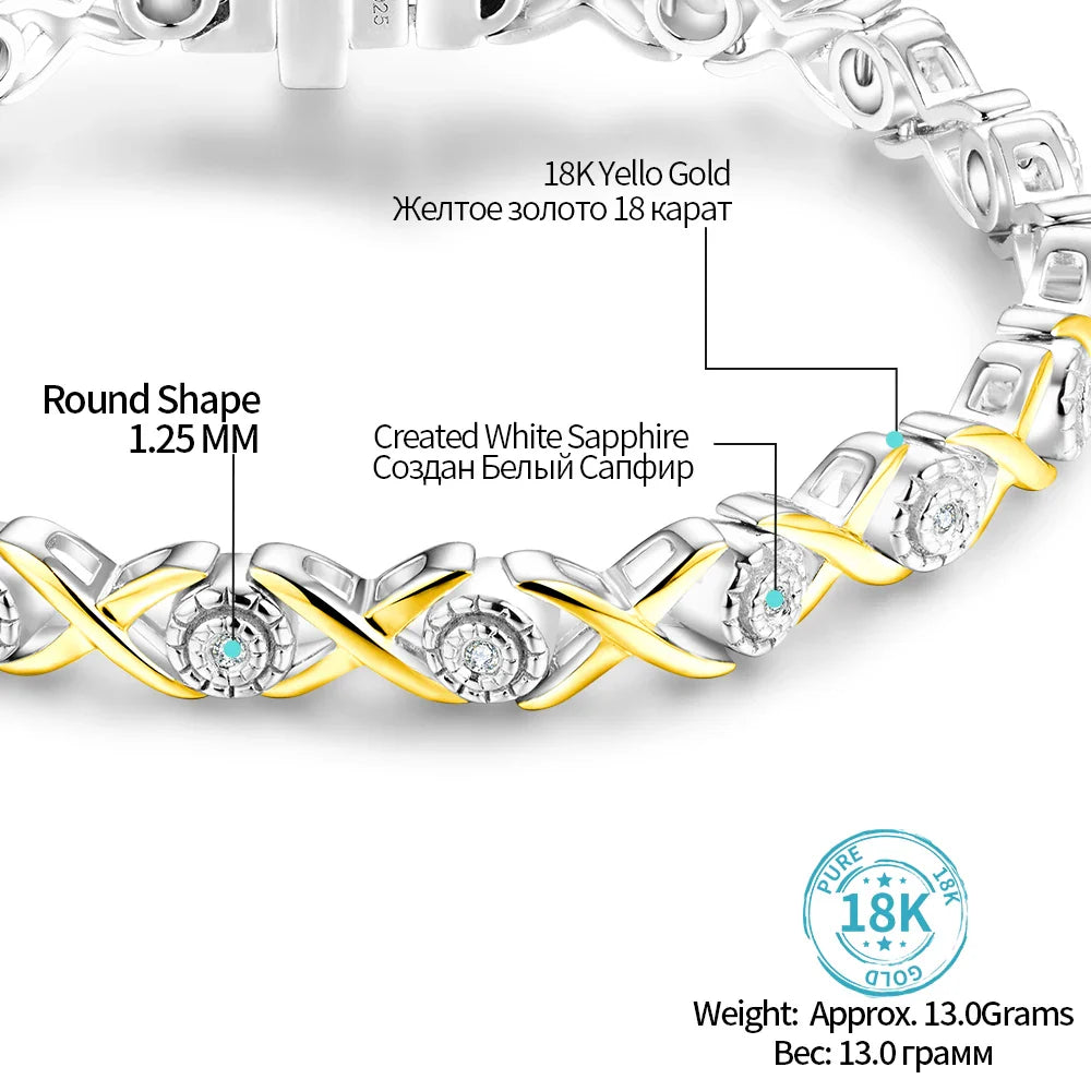 Solid 925 Silver 18K Gold Plated Tennis Bracelets for Women Round Moissanite 1.25mm Charm Luxury Bracelet for Engagement Gifts