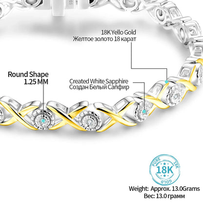 Solid 925 Silver 18K Gold Plated Tennis Bracelets for Women Round Moissanite 1.25mm Charm Luxury Bracelet for Engagement Gifts