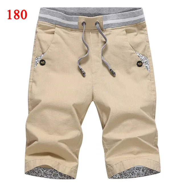 2025 Summer Casual Shorts Men Cotton Cargo Shorts Elastic Waist Drawstring Beach Board Shorts M-4XL Plus size Drop Shipping