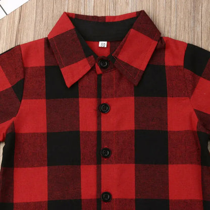 1-5Y Summer Toddler Kids Baby Boy Sets Gentleman Clothes Red Plaid Shirt Tops Shorts Pants Formal Outfit
