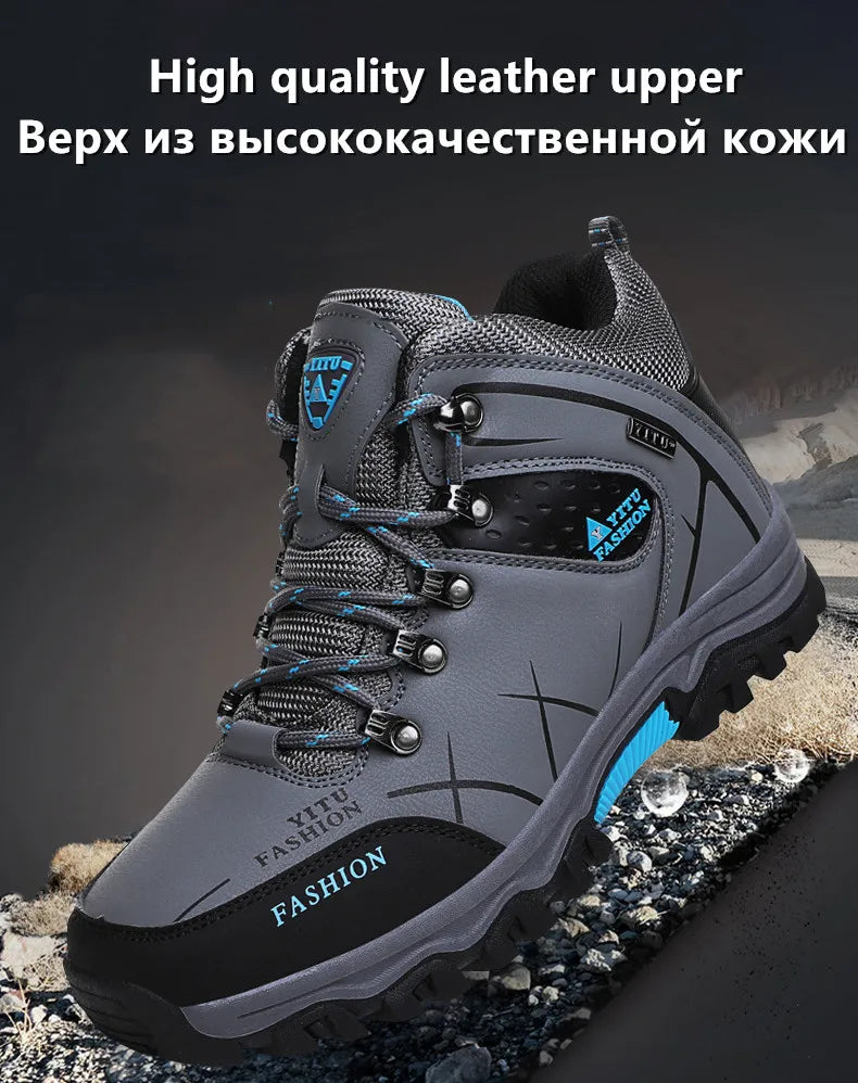Men Winter Snow Boots Waterproof Leather Sneakers Super  Warm Men's Boots Outdoor Male Hiking Boots Work Shoes Size 39-47