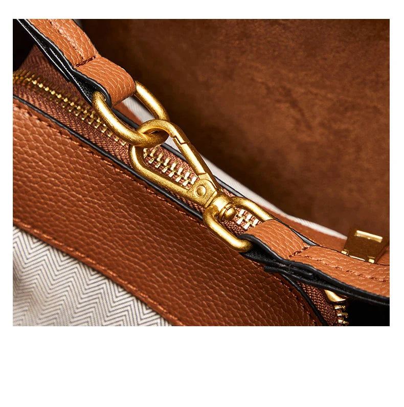 Genuine Leather Casual Shopper Shoulder Bag Commuter Large Bucket Handbag Simple High Quality Women Tote Underarm Bags