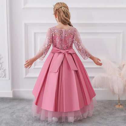 Teens Sequin Bridesmaid Girls Party Dress Long Sleeve First Communion Gown Wedding Party Princess Dresses Bow Christmas Costumes