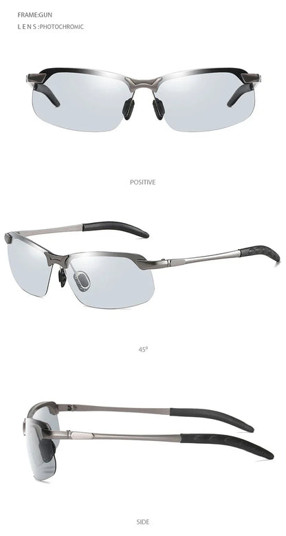 Half-frame Photochromic Sunglasses Men Women Vintage Metal Polarized Sun Glasses For Male Night Vision Driving Shades
