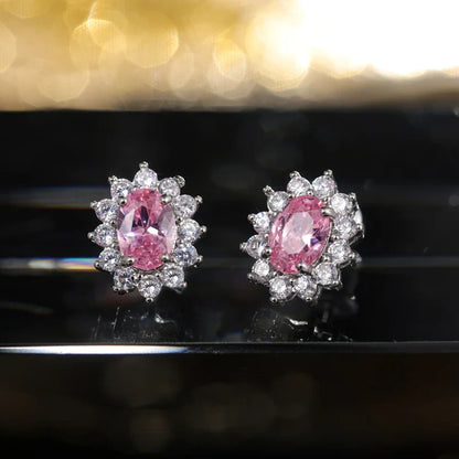 Fashion Sunflower Shape Stud Earrings Women Brilliant Oval Cubic Zirconia Luxury Female Party Jewelry Earring Top Quality