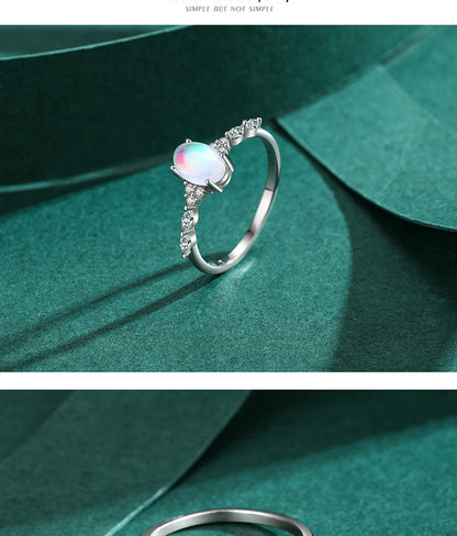 925 Sterling Silver Minimalist Oval Moonstone Ring Thin Women Engagement Female Ring Wedding Band Silver 925 Jewelry Gift