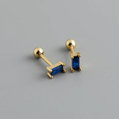 925 Sterling Silver Colorful Square Shiny Zircon Beads Piercing Stud Earrings for Women Fashion Gothic Exquisite Jewelry