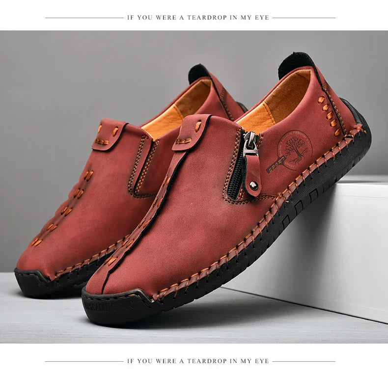 Handmade Leather Men Shoes Casual Slip On Loafers Breathable Leather Shoes Men FlatsTooling Shoes Plus Size