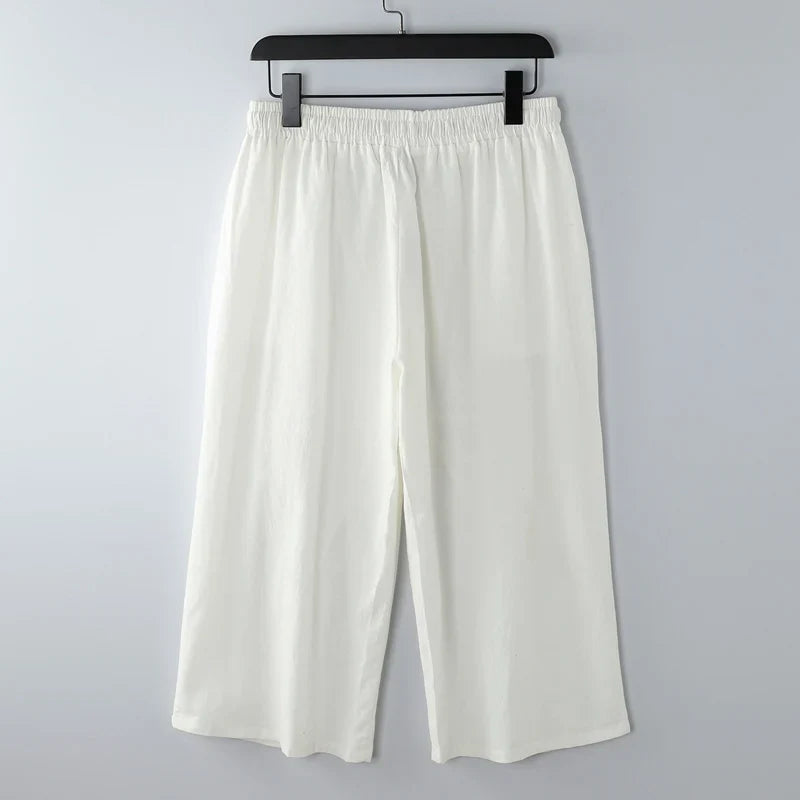 Cotton Linen Short Men Length Knee  8XL 9XL 13XL 170KG Large Size High Waist Shorts Male Long Men's Summer Breeches